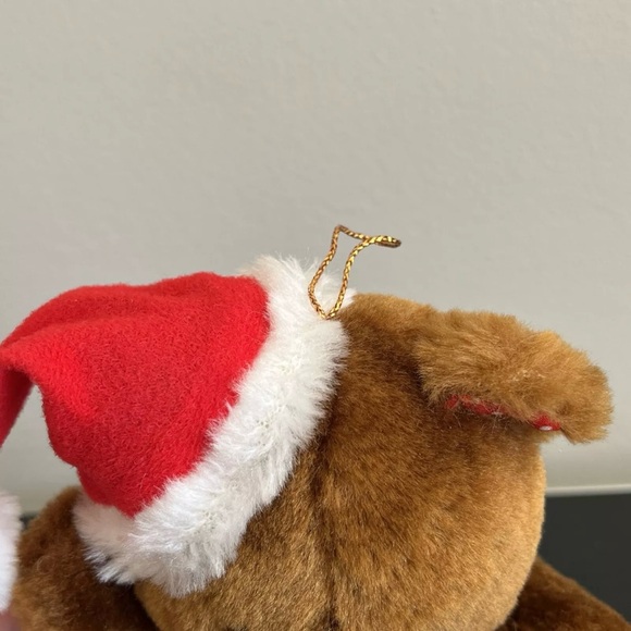 Fun World Bear Plush Christmas Ornament Santa Hat Scarf Vintage Stuffed Animal - Picture 7 of 8